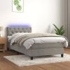 VidaXL Boxspring Met Matras En Led Fluweel Lichtgrijs 80x200 Cm online kopen