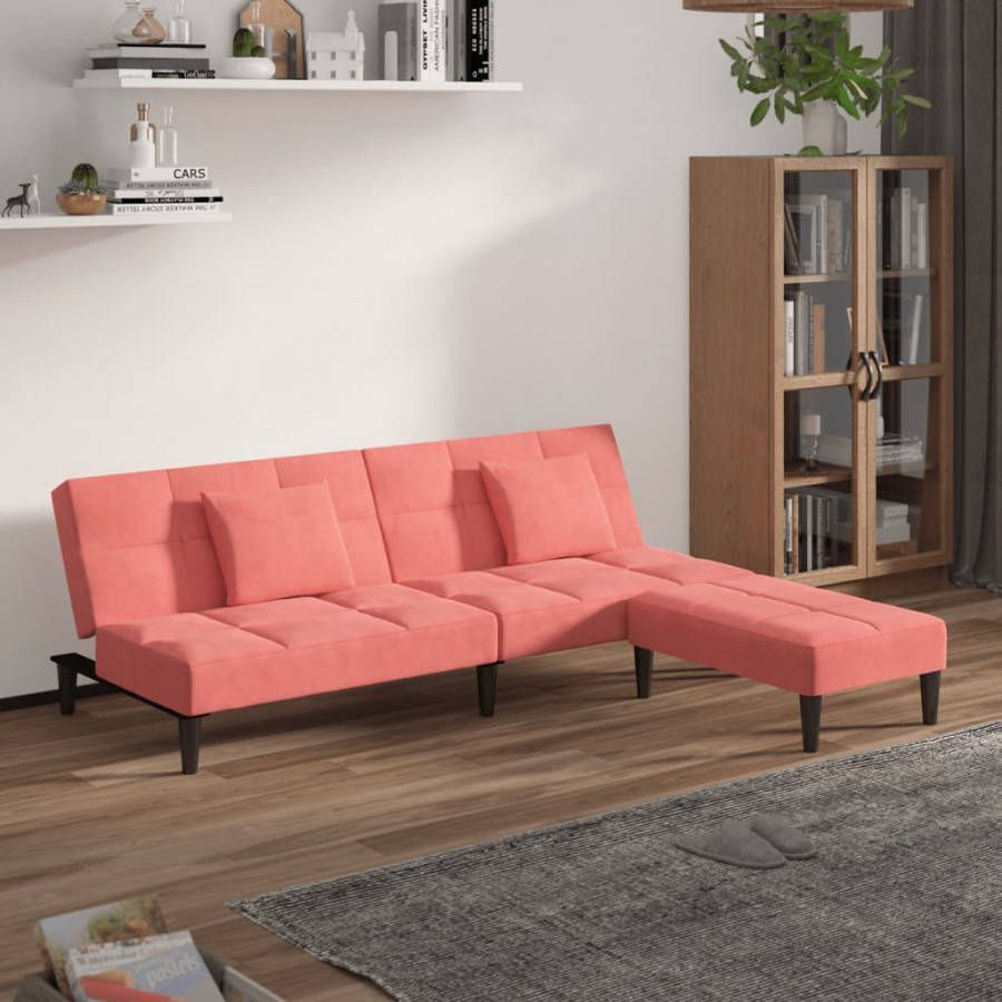 VidaXL Slaapbank 2 zits met 2 kussens en voetenbank fluweel roze online kopen