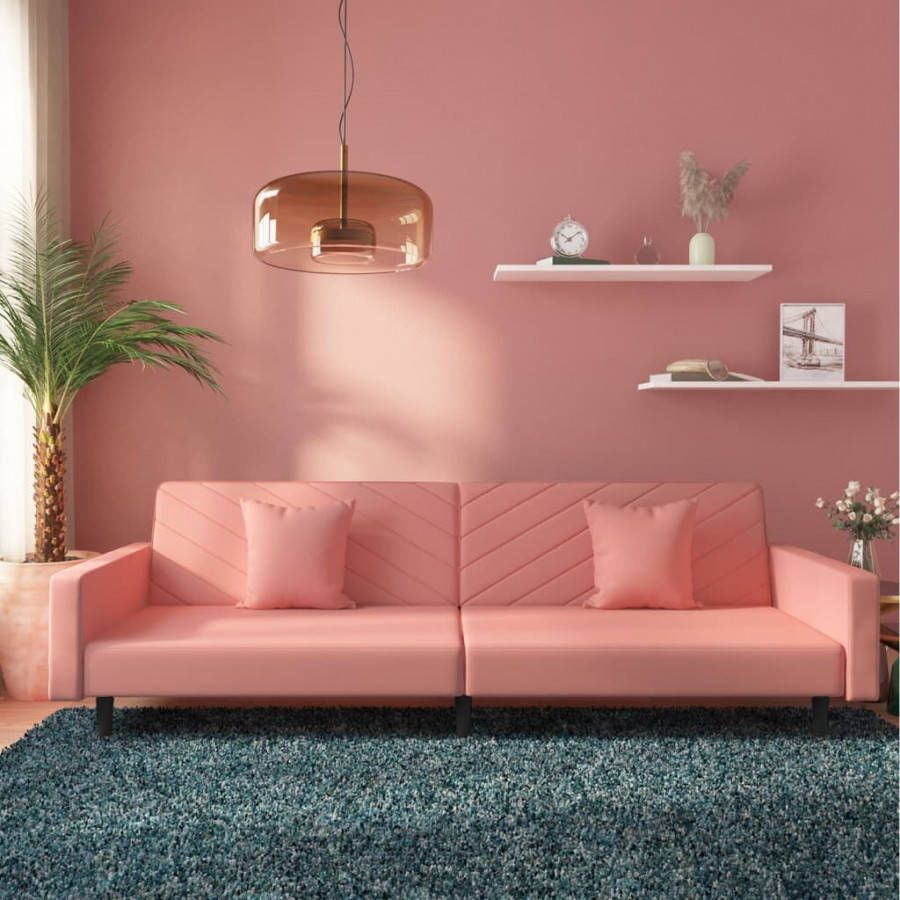 VidaXL Slaapbank 2 zits met 2 kussens fluweel roze online kopen